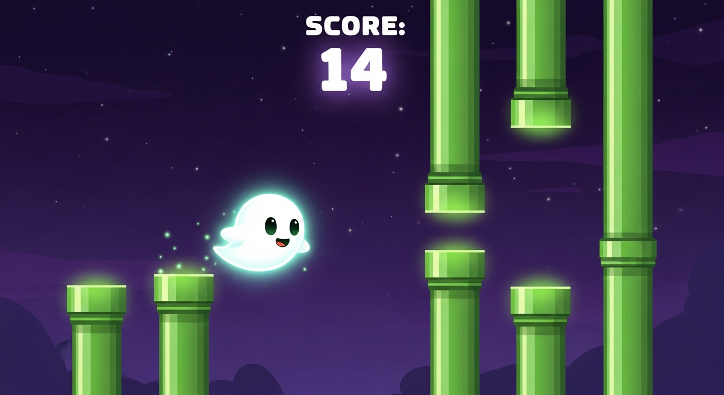 משחק Flappy Ghost למובייל שנבנה בשיעור 5